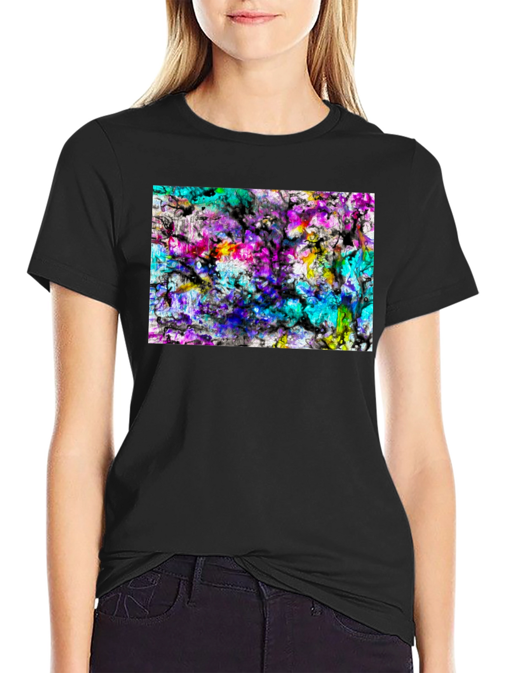 Abstract Art Print Black Tee - Modern Casual Wear