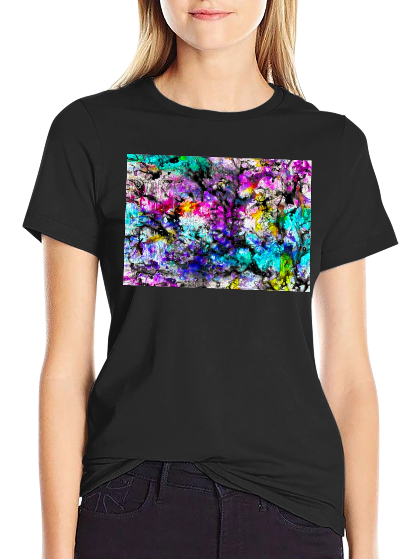 Abstract Art Print Black Tee - Modern Casual Wear