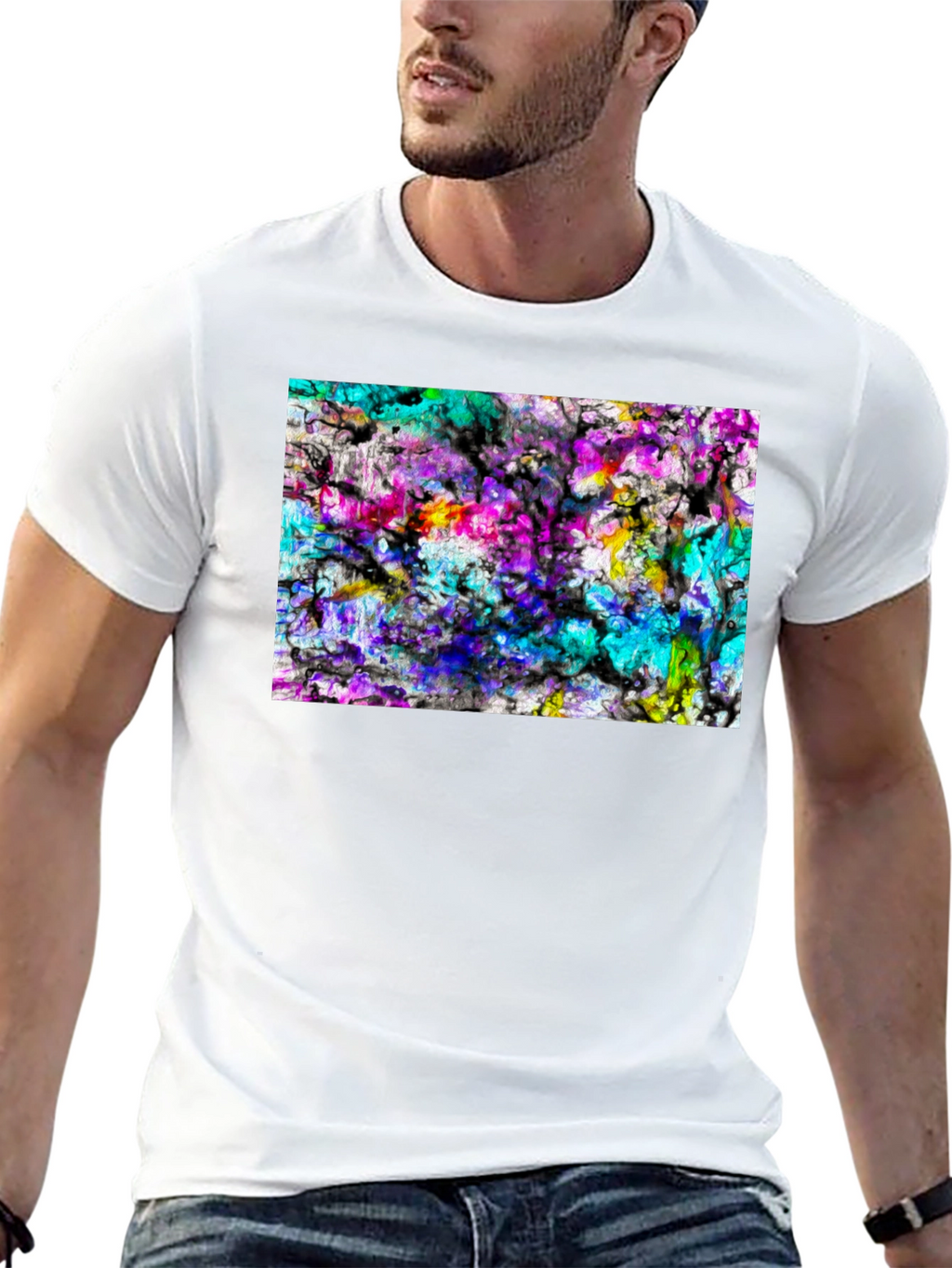 Abstract Art Print Black Tee - Modern Casual Wear