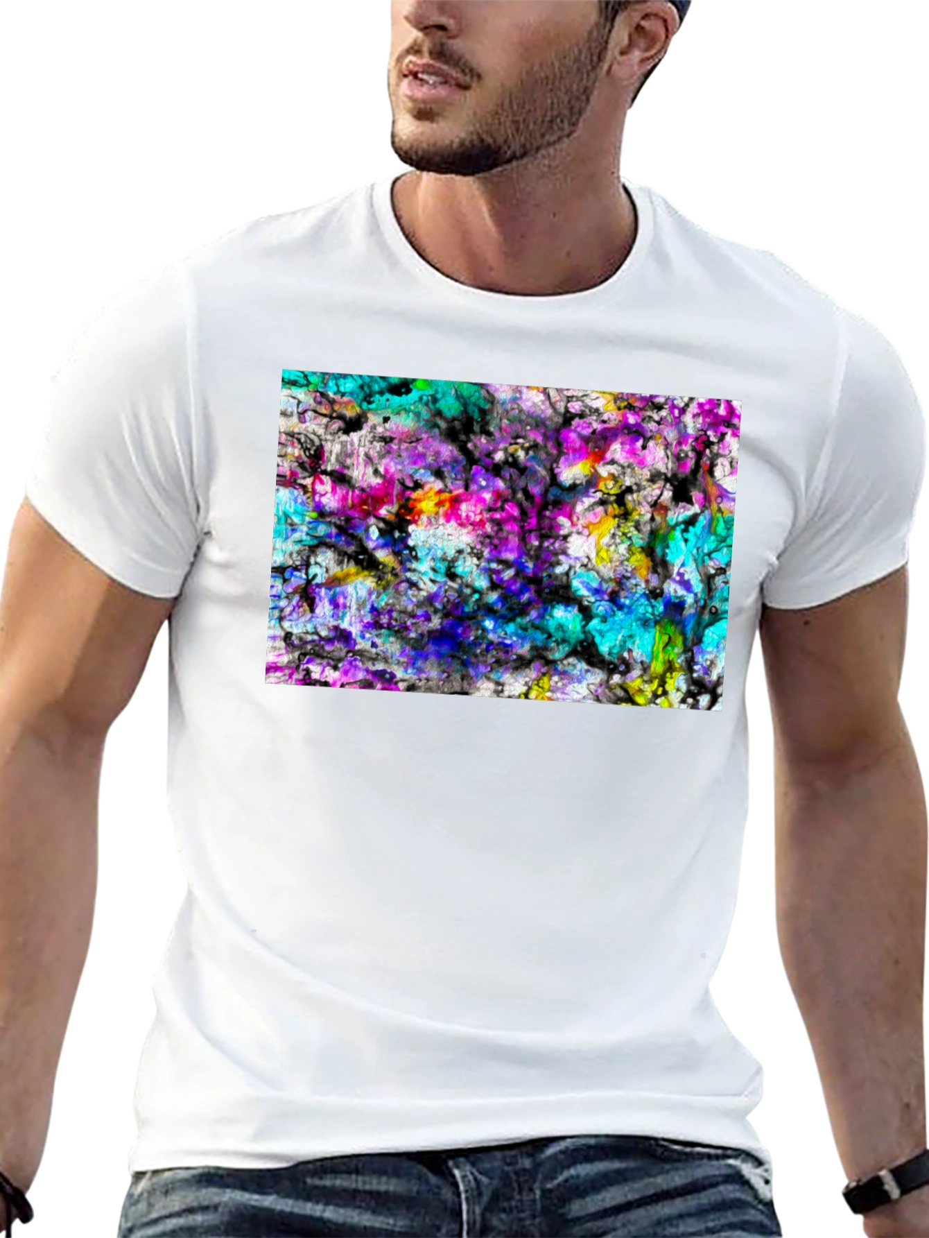 Abstract Art Print Black Tee - Modern Casual Wear