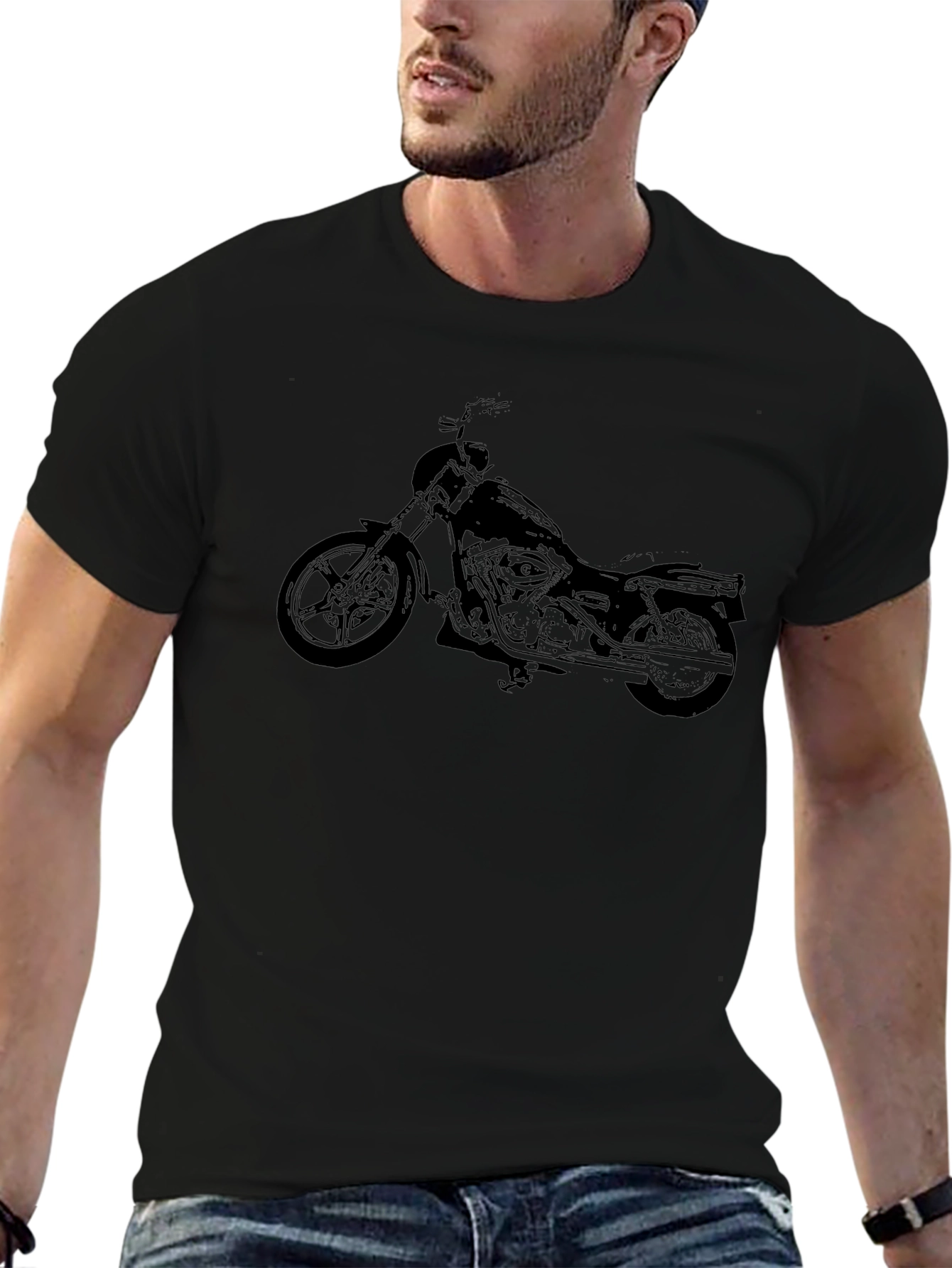 Mens Black Motorcycle Graphic T-Shirt