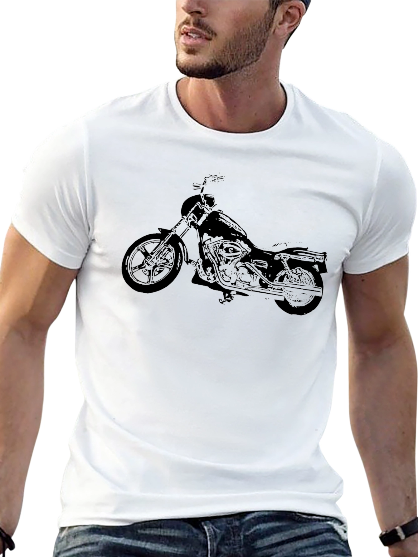 Mens Black Motorcycle Graphic T-Shirt