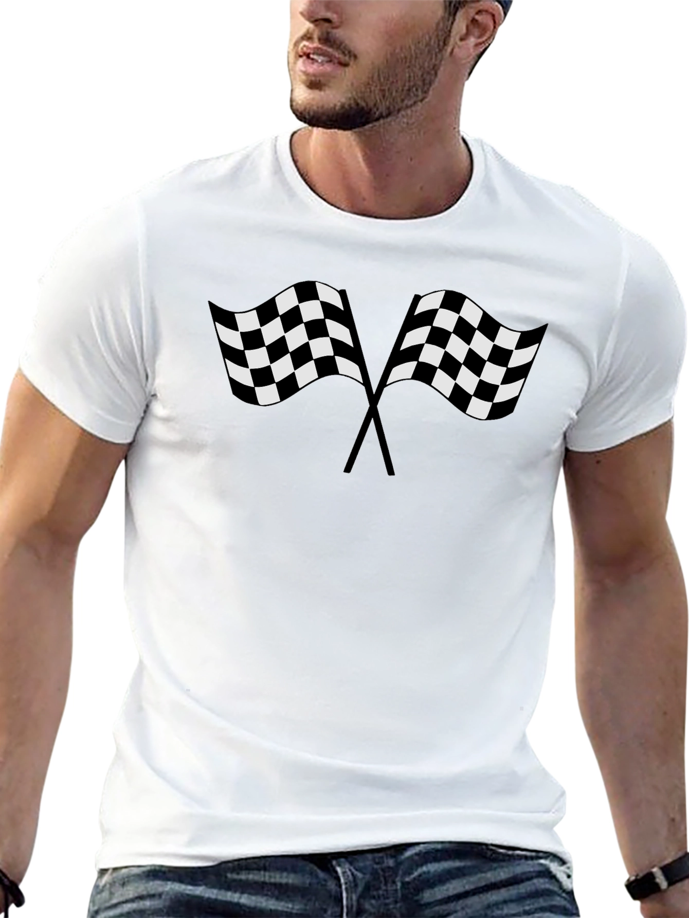 Racing Flags Graphic Tee - Black Cotton T-Shirt
