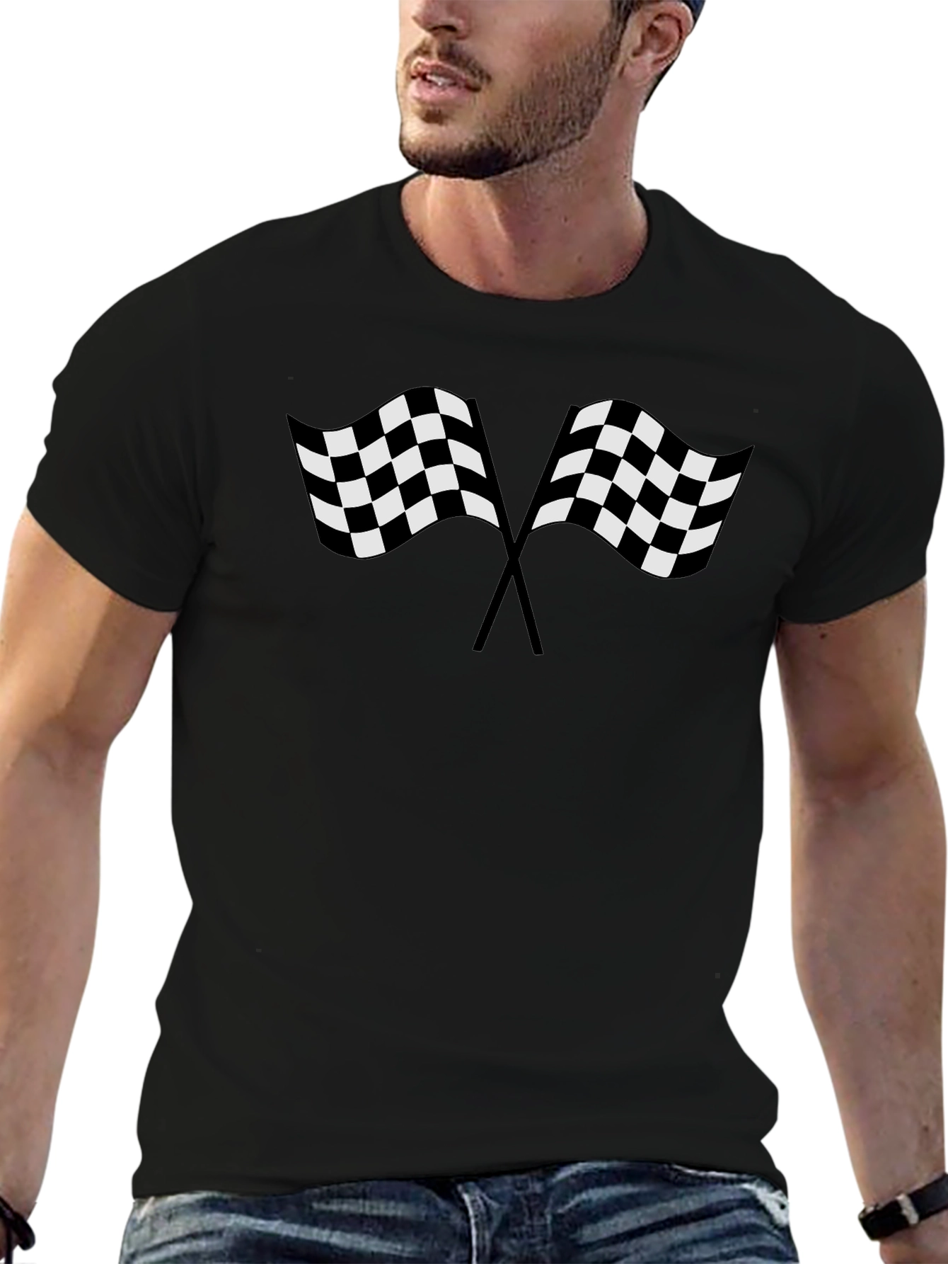 Racing Flags Graphic Tee - Black Cotton T-Shirt