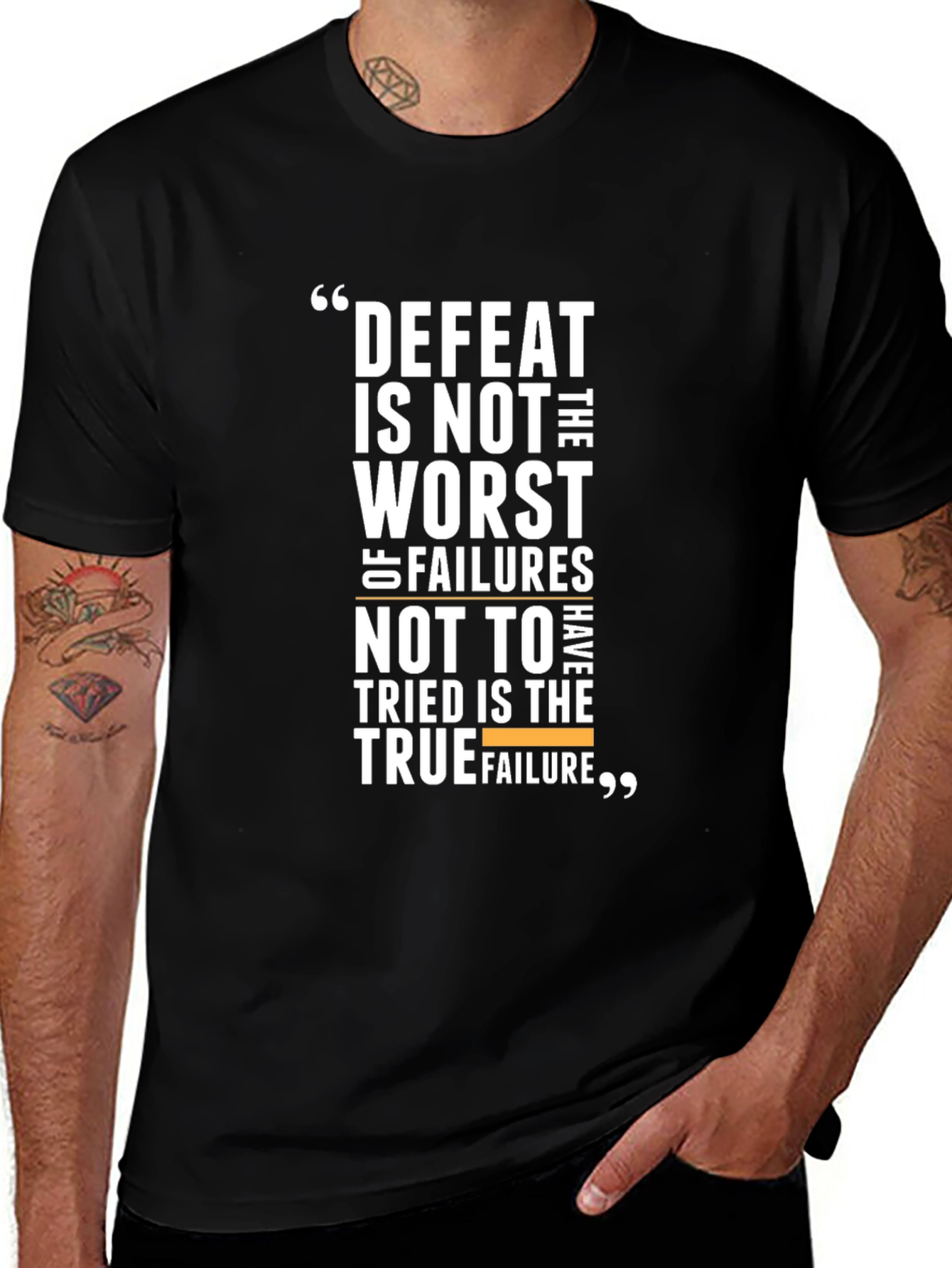 Motivational Black T-Shirt - Defeat Is Not The Worst Failure