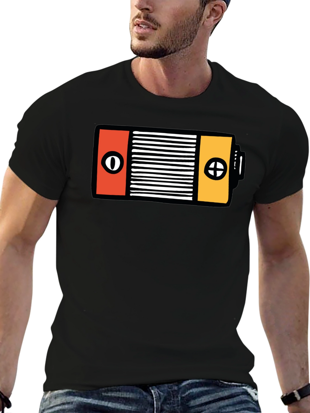 Unique Battery Graphic Black T-Shirt