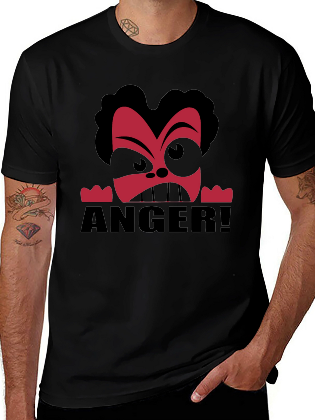 Anger Cartoon Graphic Black T-Shirt