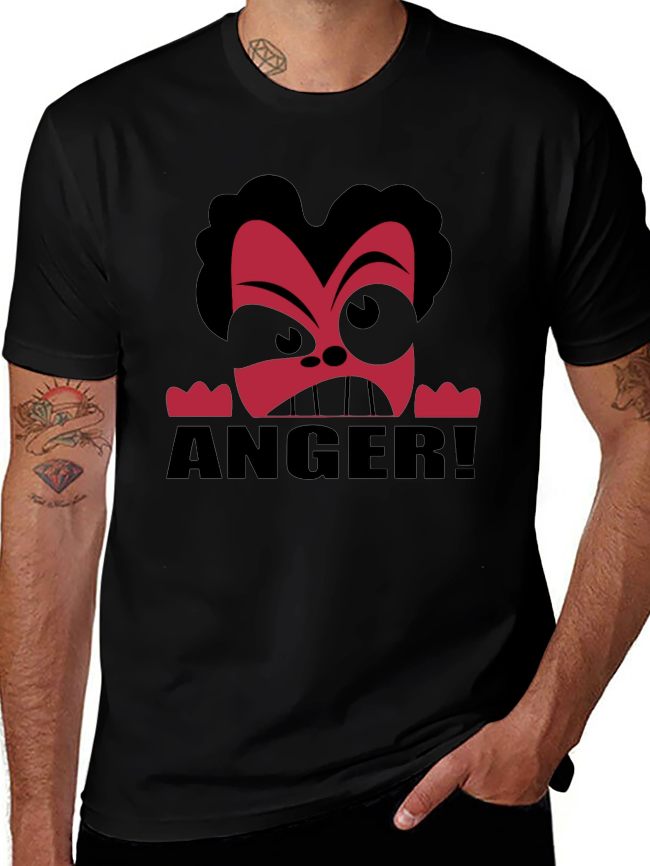 Anger Cartoon Graphic Black T-Shirt