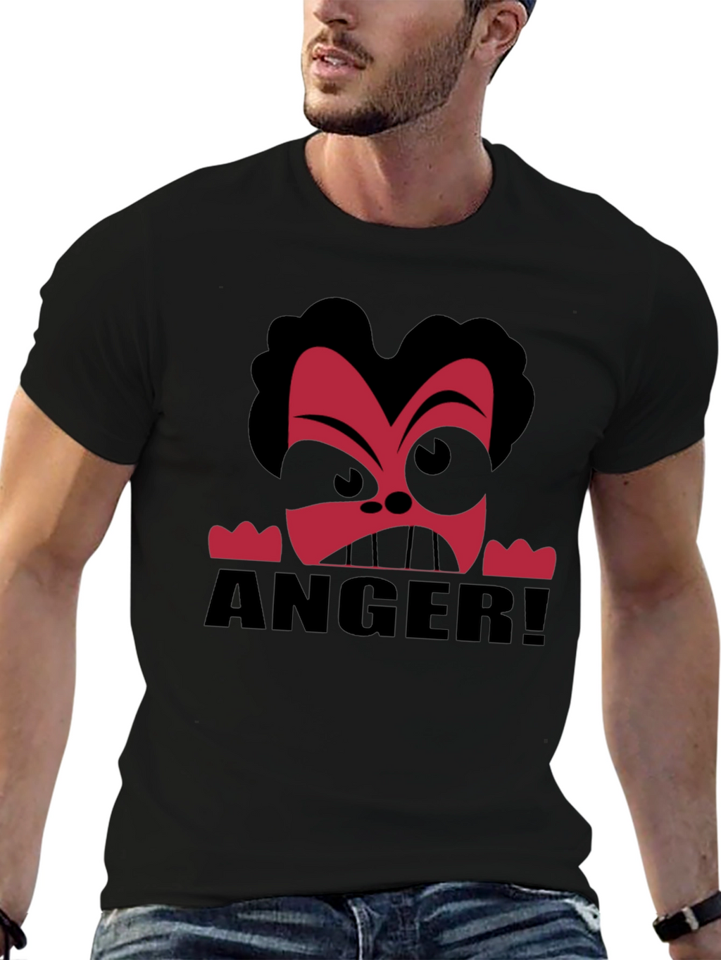 Anger Cartoon Graphic Black T-Shirt
