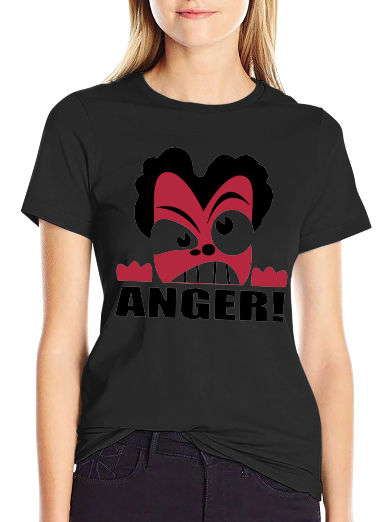 Anger Cartoon Graphic Black T-Shirt