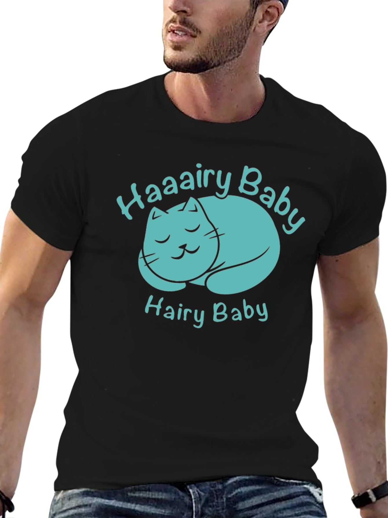 Haaairy Baby Cat Graphic Tee - Black