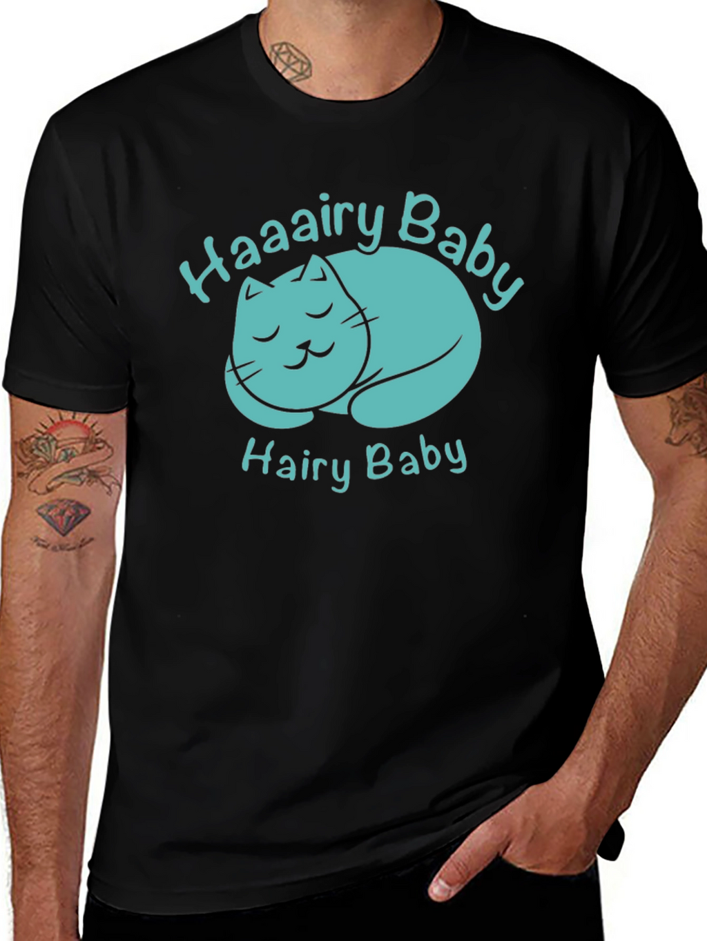 Haaairy Baby Cat Graphic Tee - Black