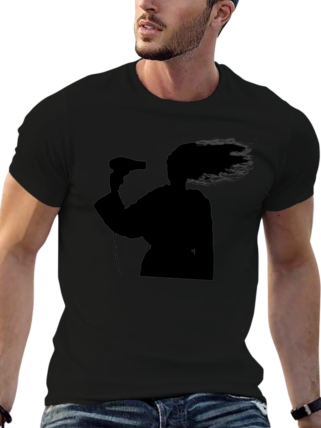 Silhouette Hair Dryer T-Shirt - Black Unisex Tee