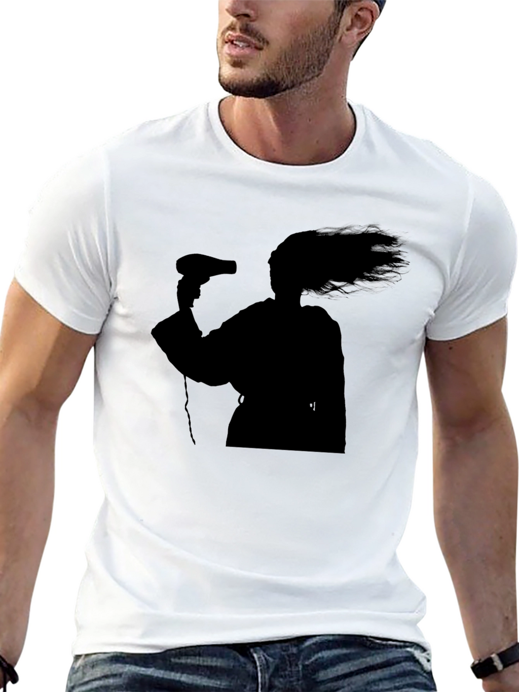 Silhouette Hair Dryer T-Shirt - Black Unisex Tee