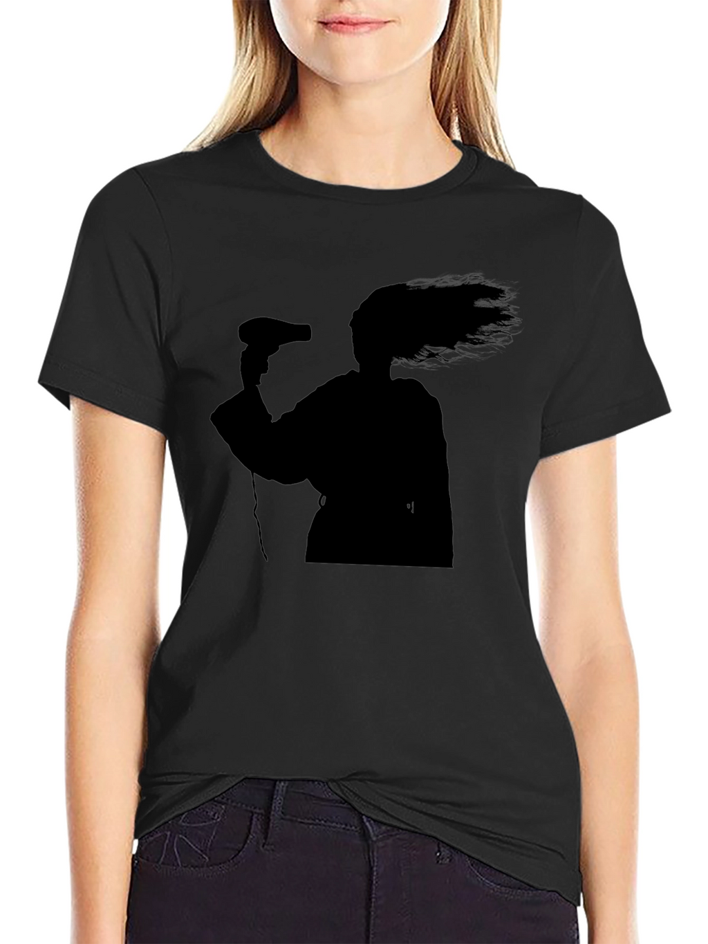 Silhouette Hair Dryer T-Shirt - Black Unisex Tee