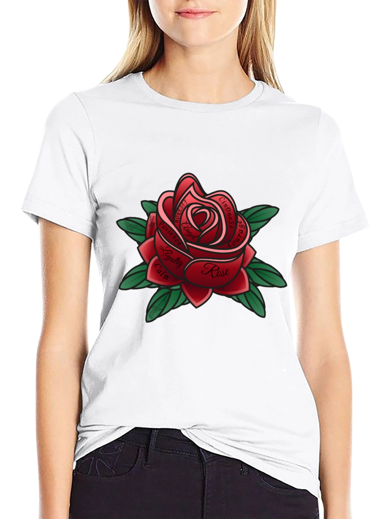 Rose Tattoo Style Graphic Tee - Black