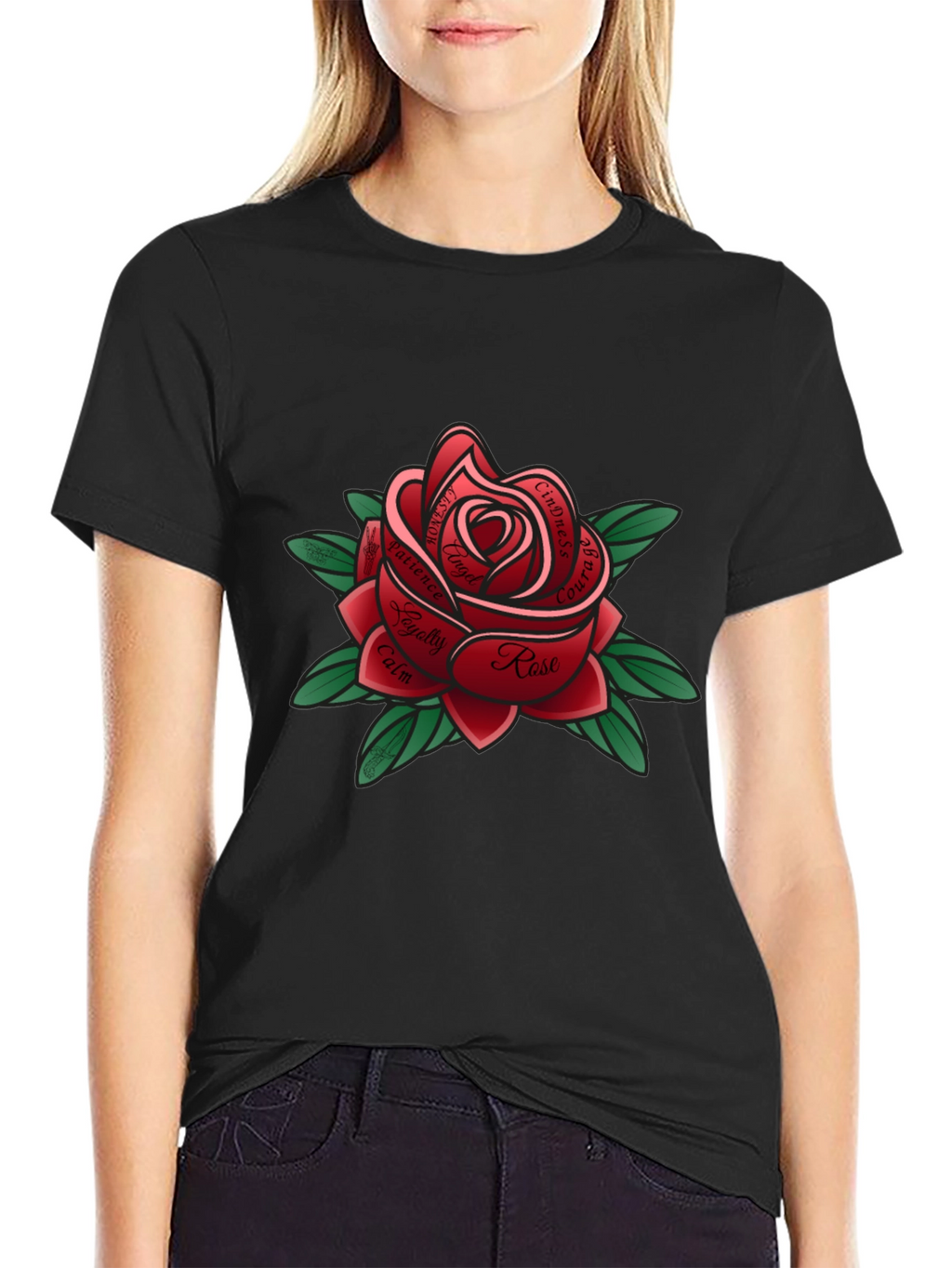 Rose Tattoo Style Graphic Tee - Black