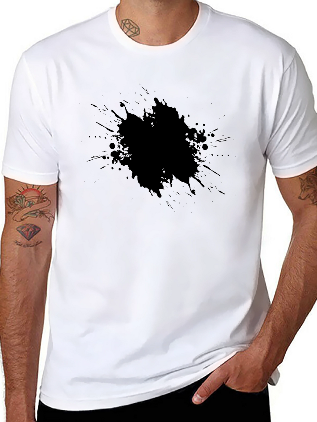 Mens Black Splatter Print Tee - Casual Style