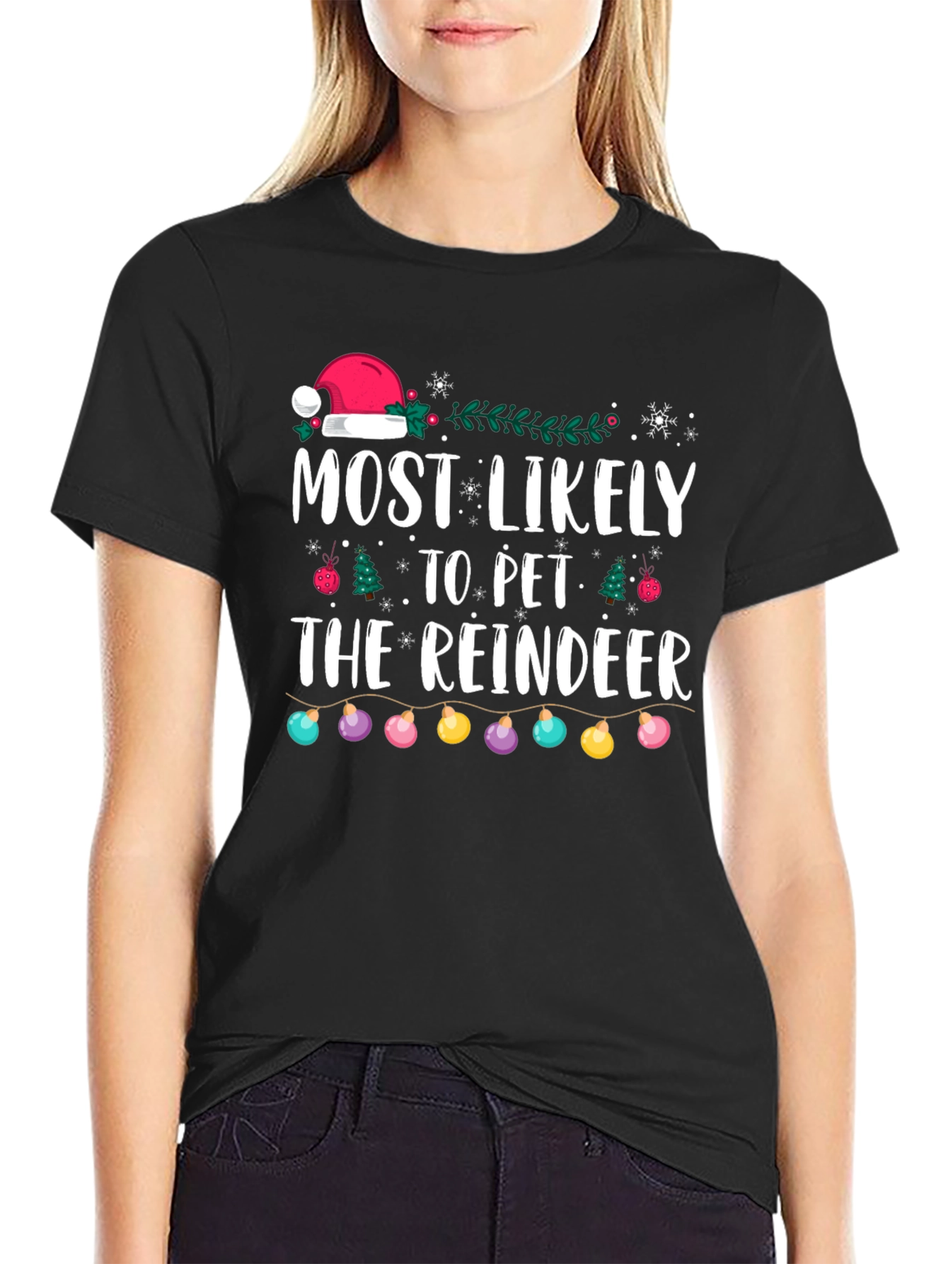 Most Likely to Pet the Reindeer Christmas T-Shirt