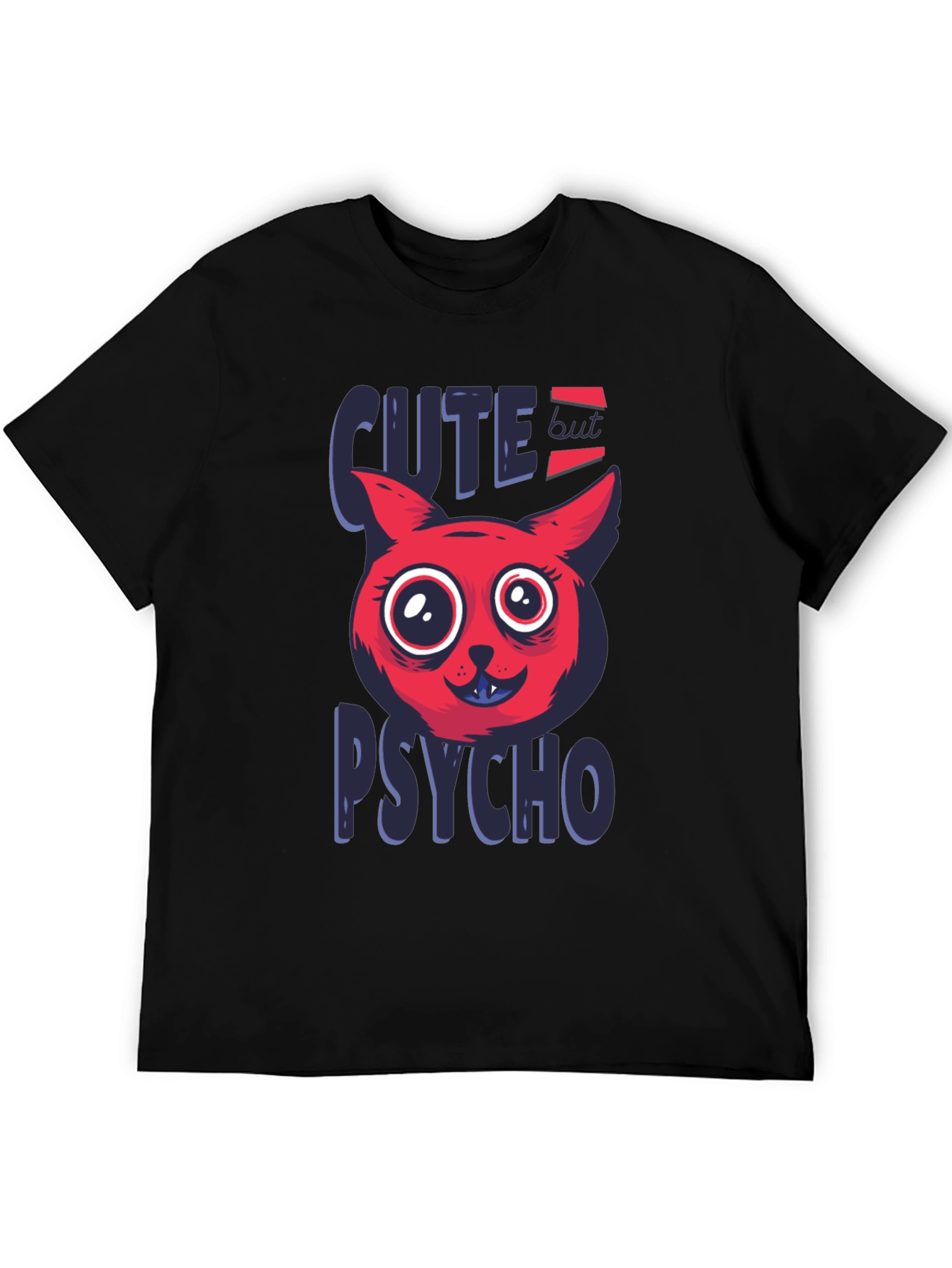 Cute But Psycho Cat Graphic Tee - Soft Black Cotton Blend