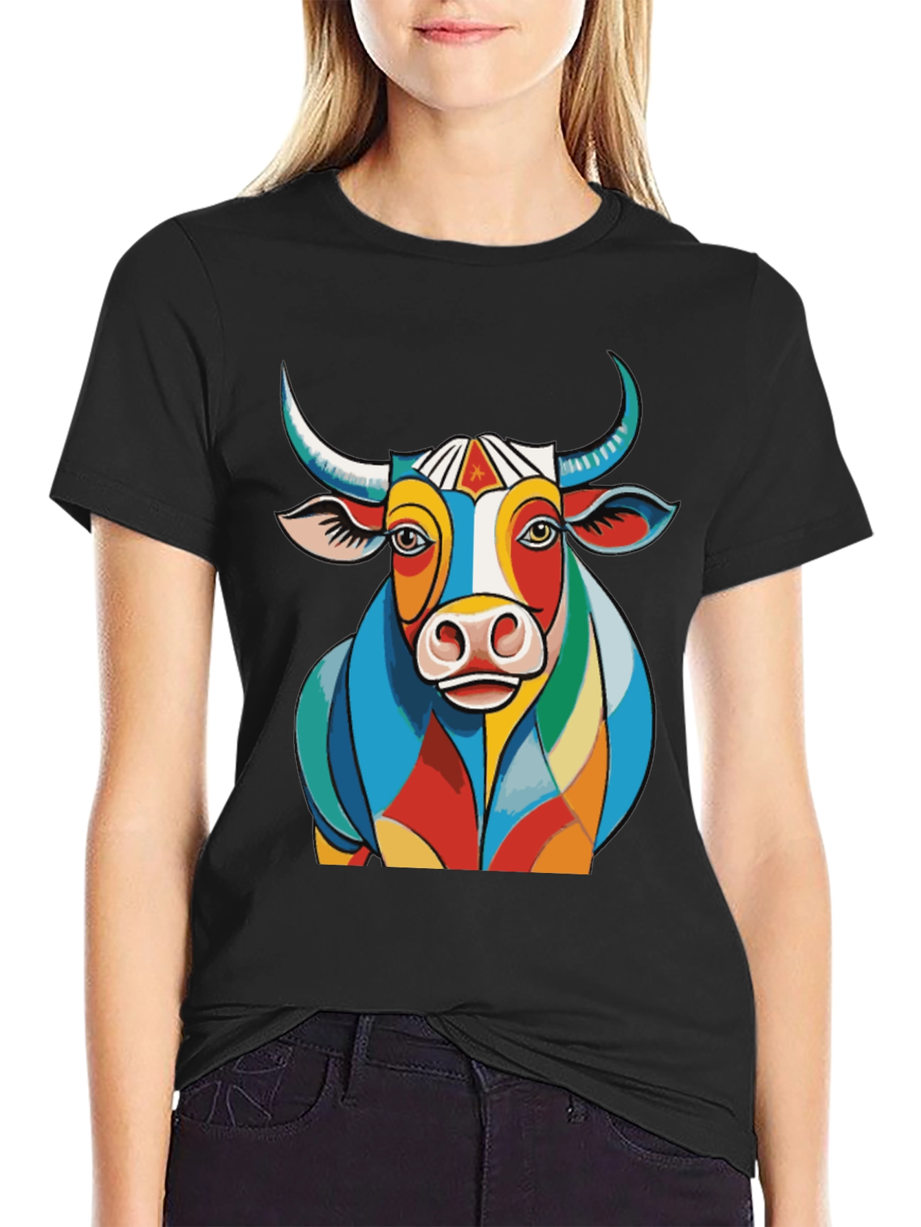 Colorful Bull Graphic Tee - Unique Design