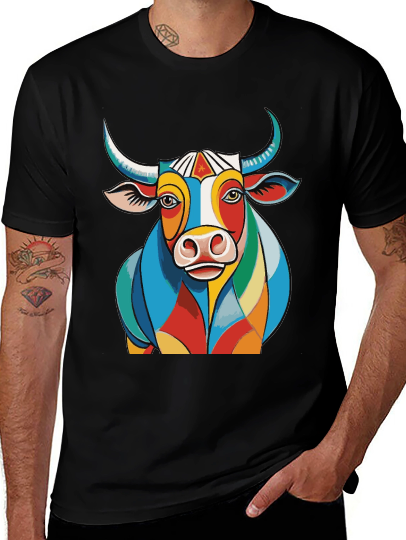 Colorful Bull Graphic Tee - Unique Design