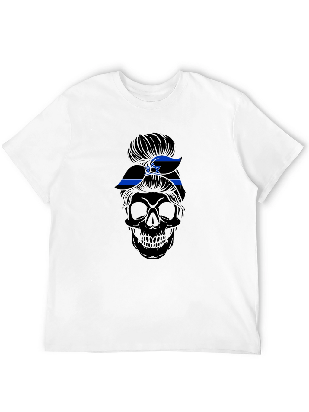 Skull Messy Bun Israel Flag T-Shirt