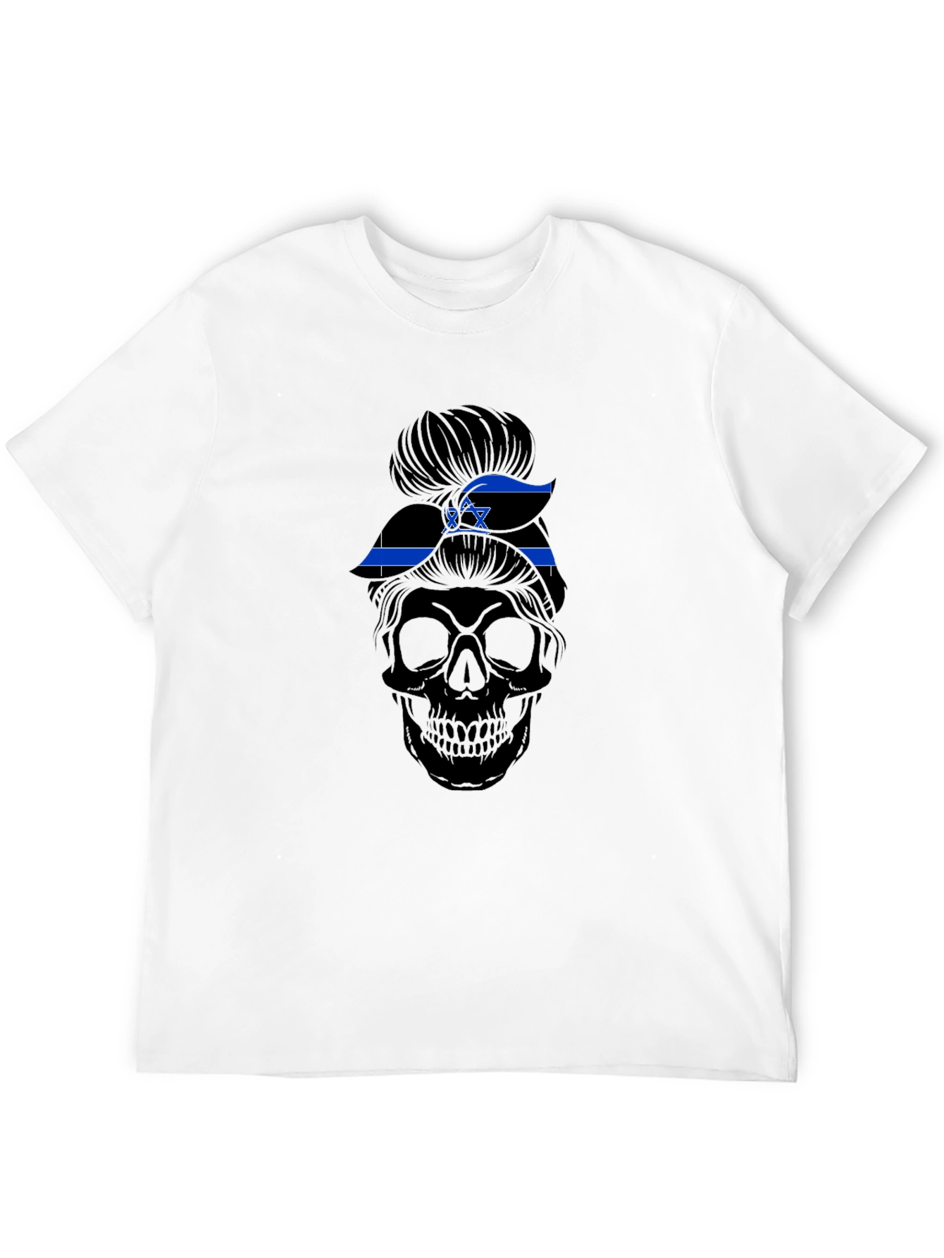 Skull Messy Bun Israel Flag T-Shirt