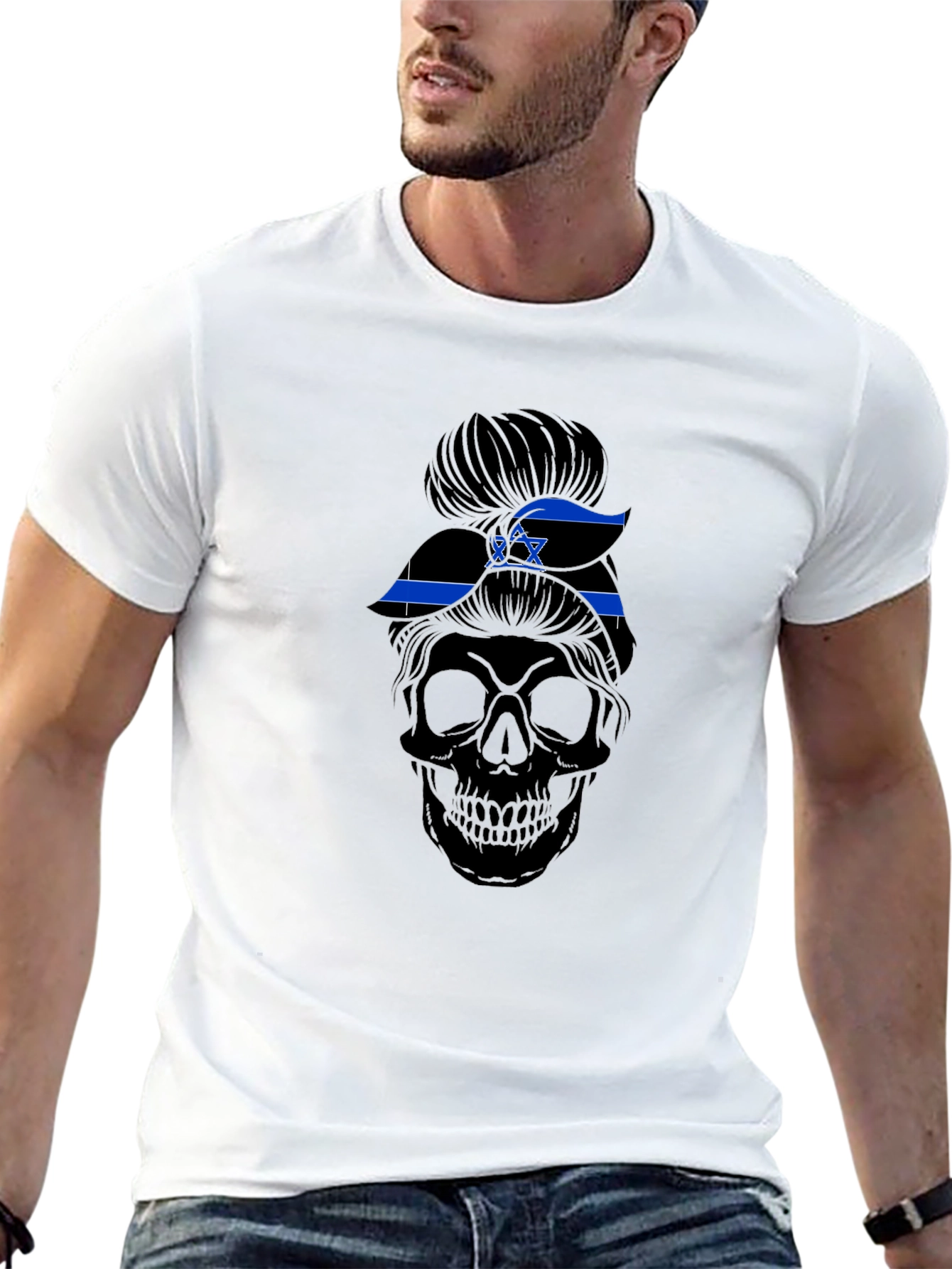 Skull Messy Bun Israel Flag T-Shirt