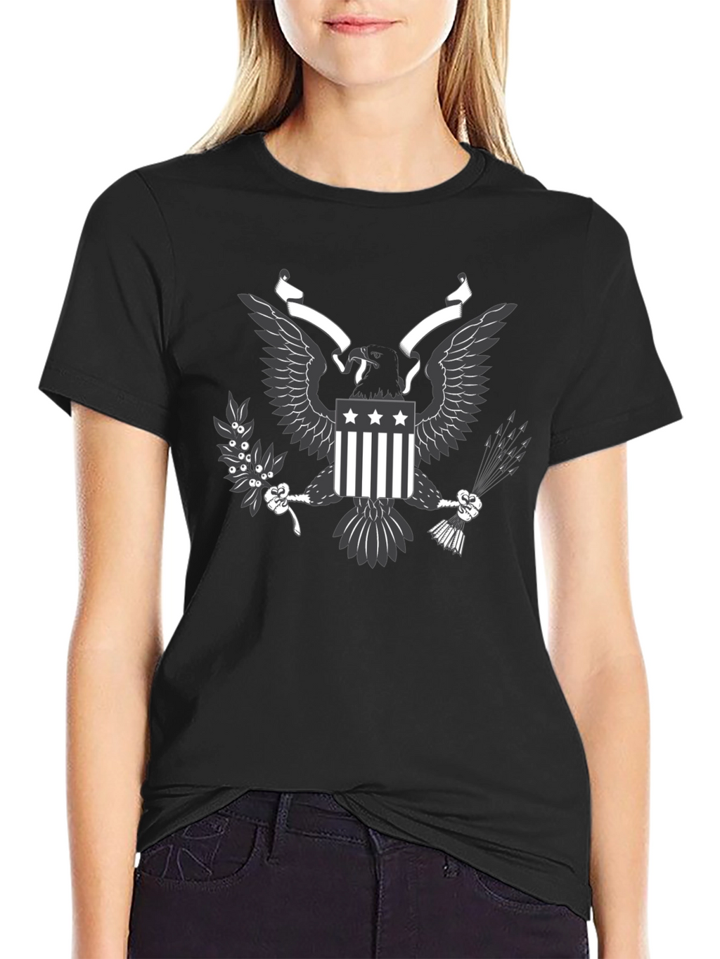 Mens Black T-shirt Eagle Graphic Tee
