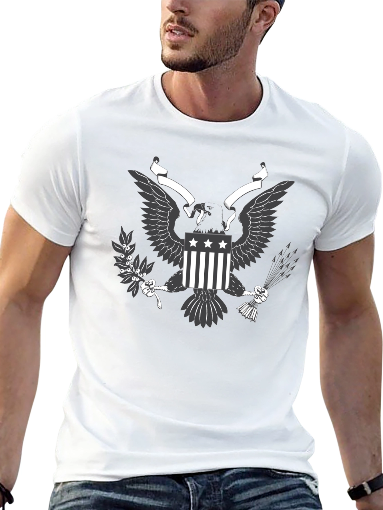 Mens Black T-shirt Eagle Graphic Tee