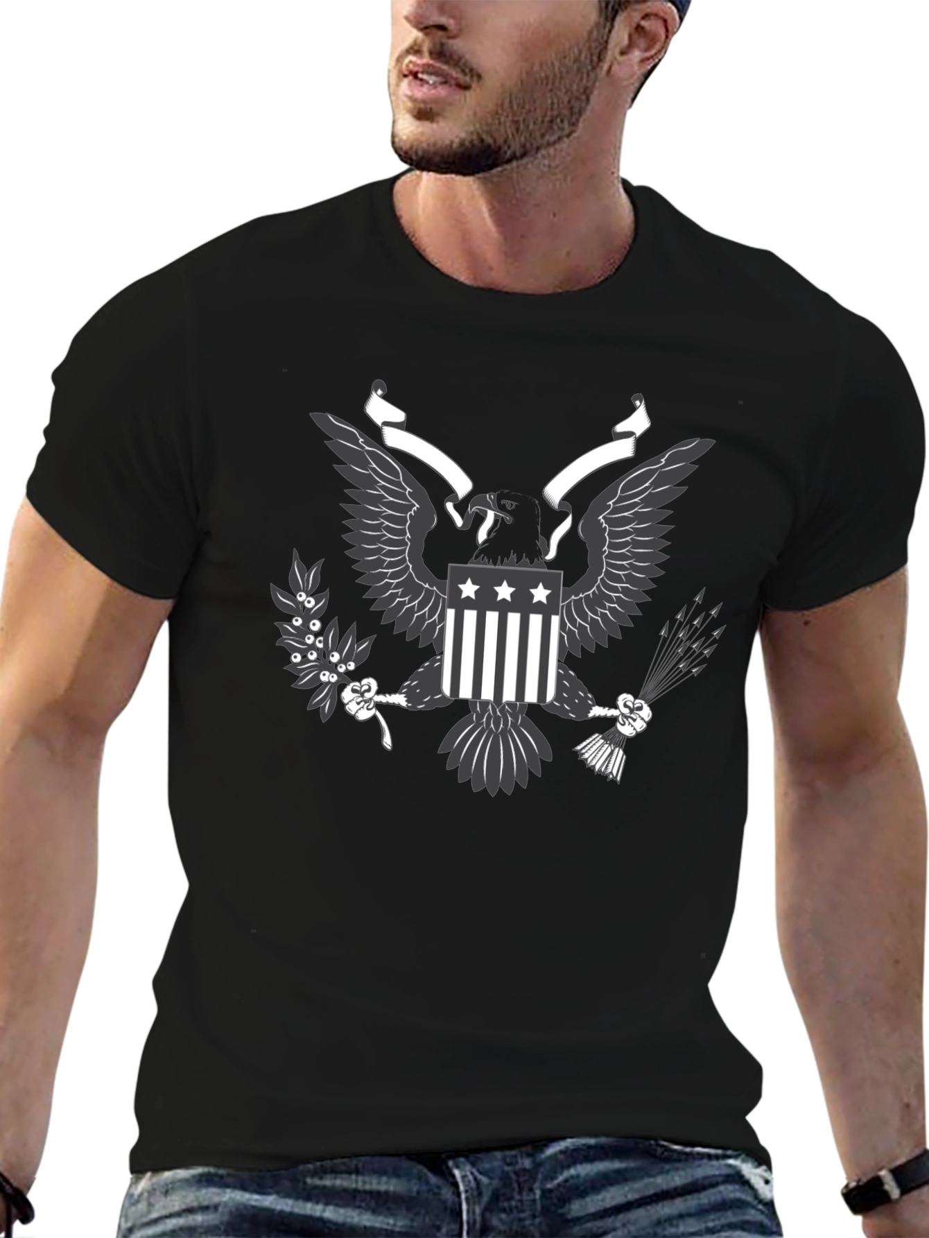 Mens Black T-shirt Eagle Graphic Tee