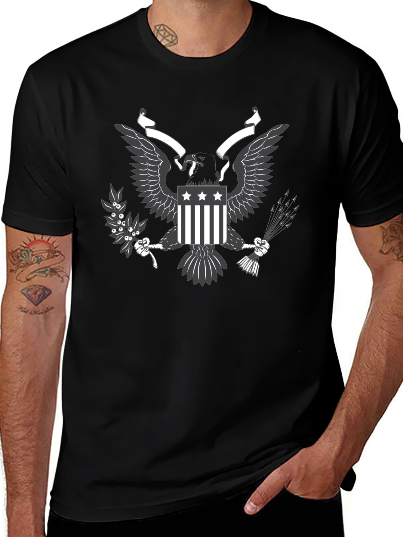 Mens Black T-shirt Eagle Graphic Tee