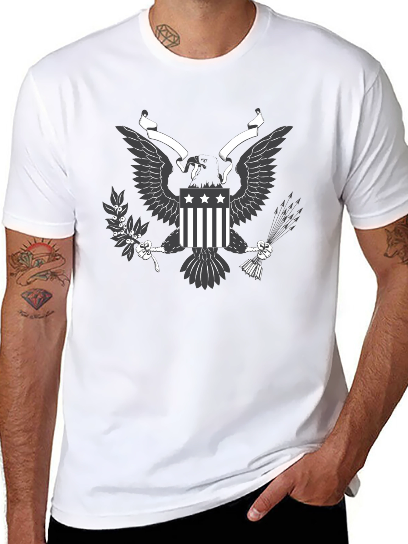 Mens Black T-shirt Eagle Graphic Tee