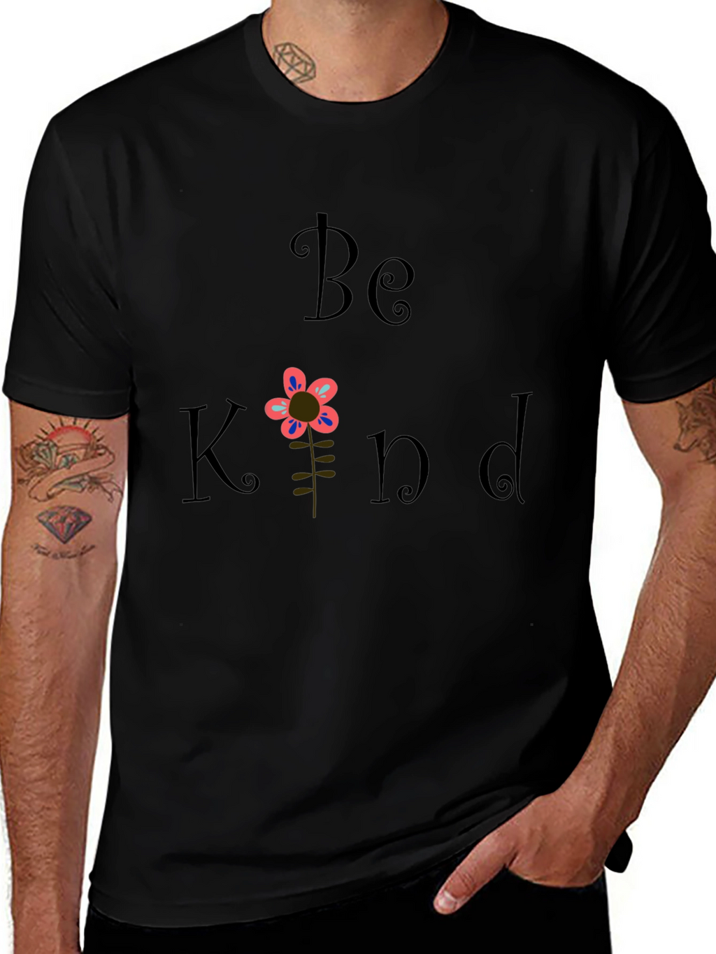 Be Kind Flower Graphic T-Shirt - Black