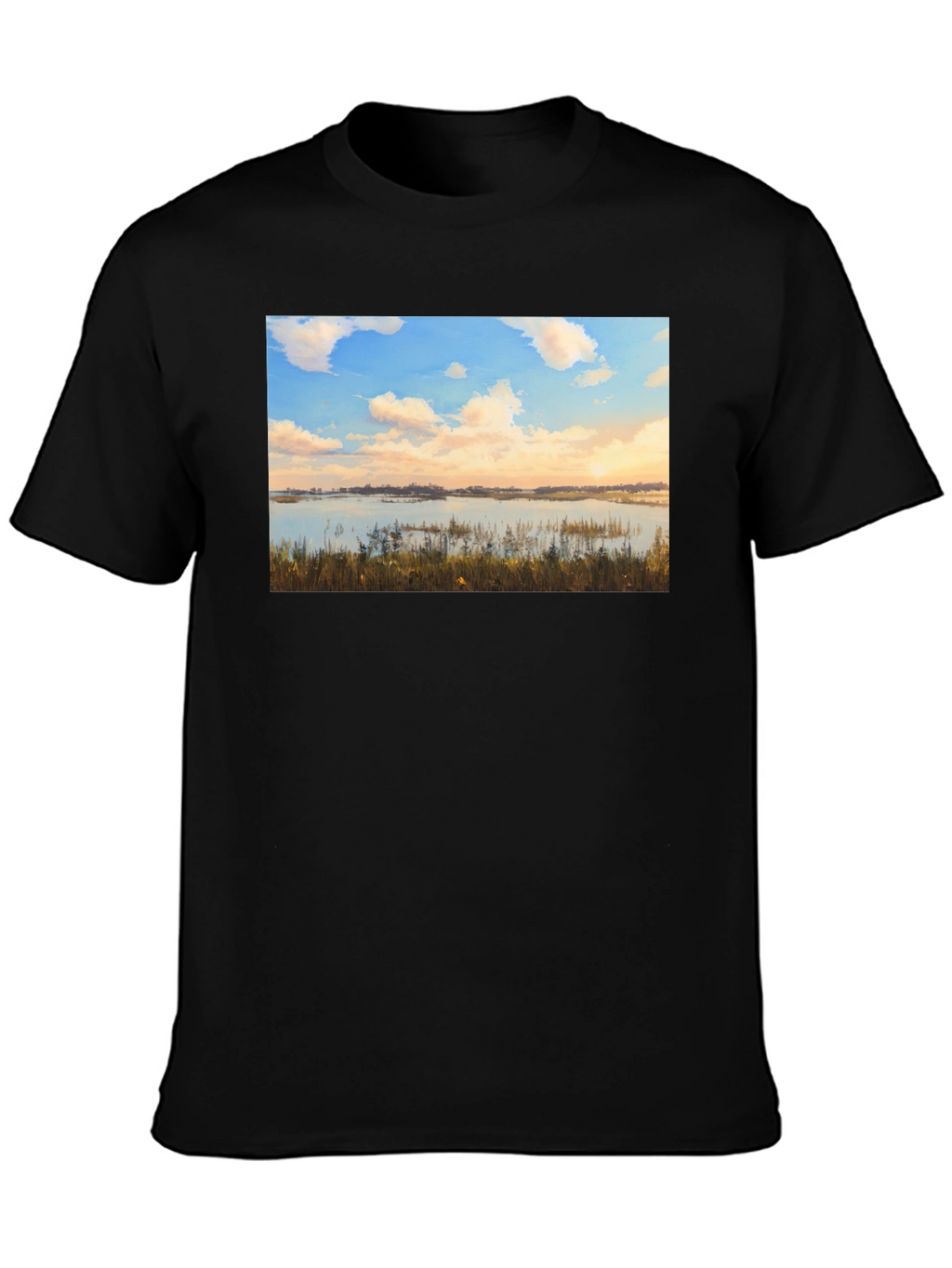 Scenic Lake View Graphic Tee - Black