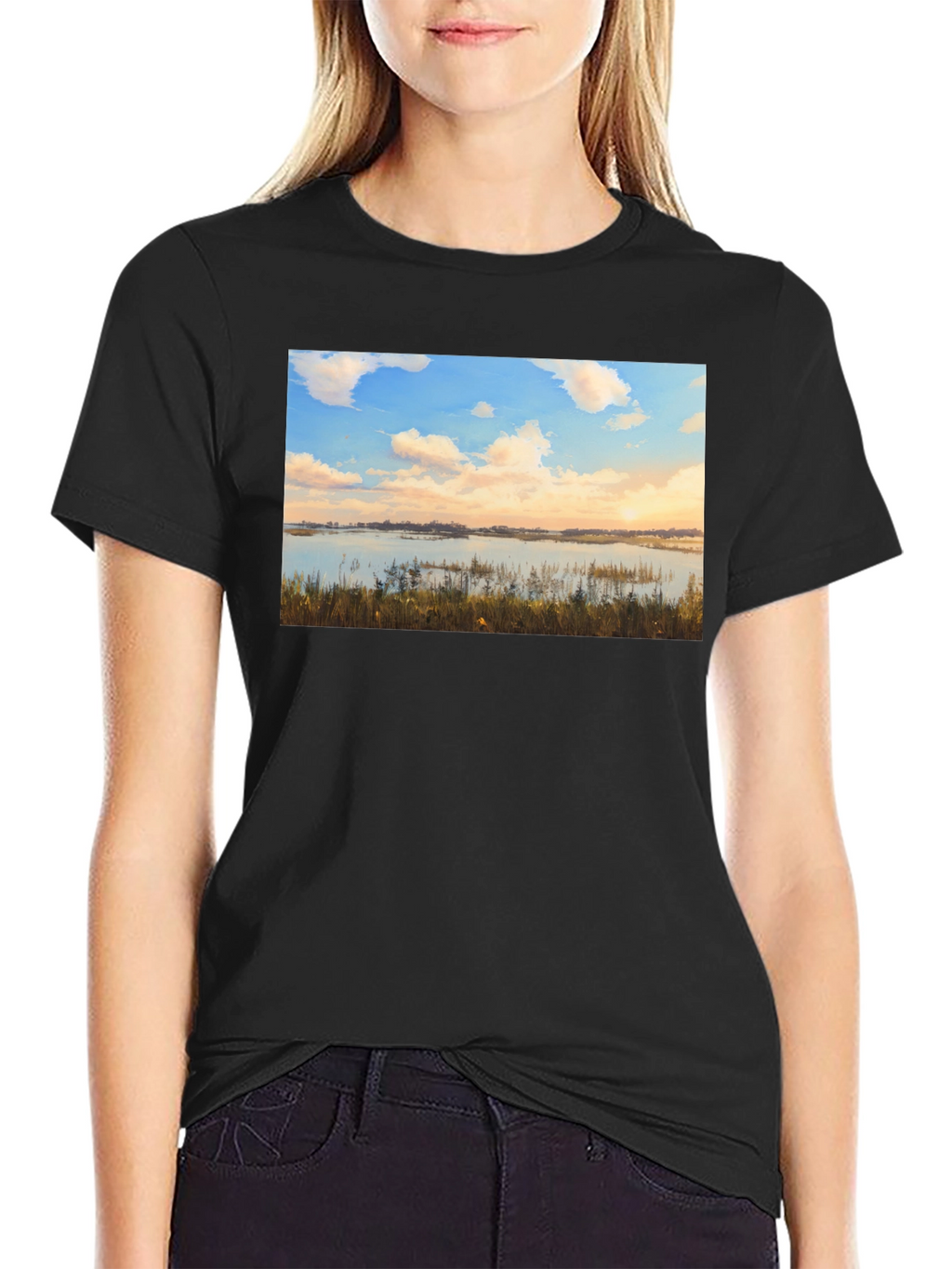Scenic Lake View Graphic Tee - Black
