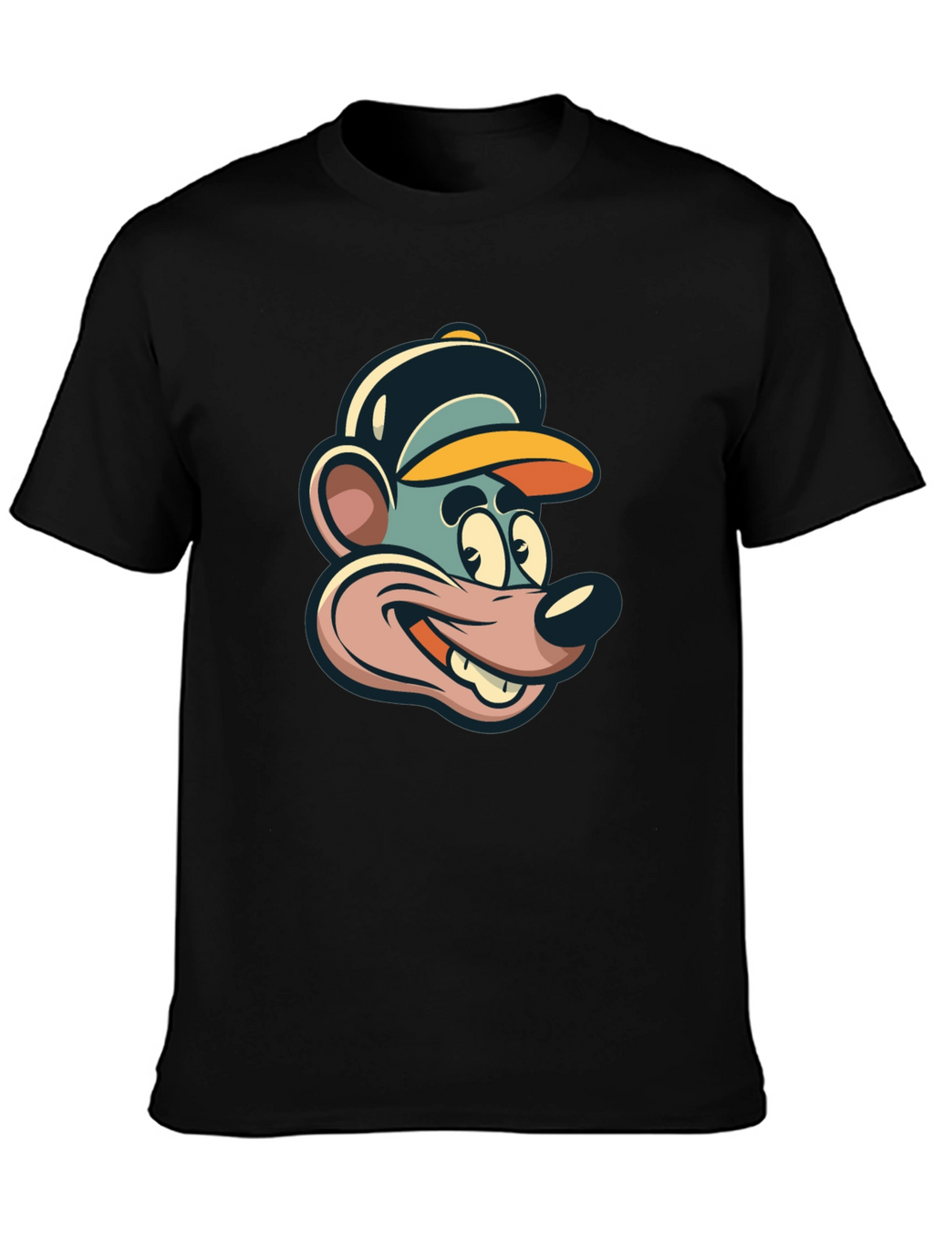 Cartoon Mouse Graphic Tee - Black Cotton T-Shirt