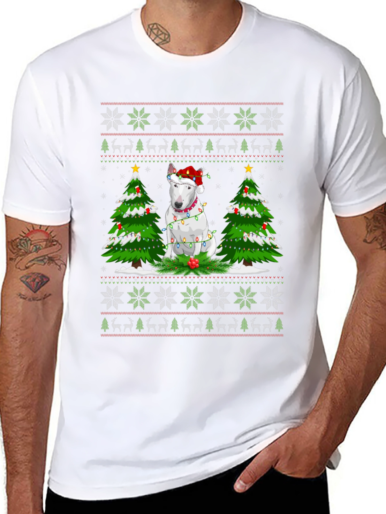 Festive Bull Terrier Christmas Tree T-Shirt