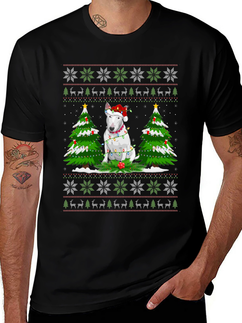 Festive Bull Terrier Christmas Tree T-Shirt