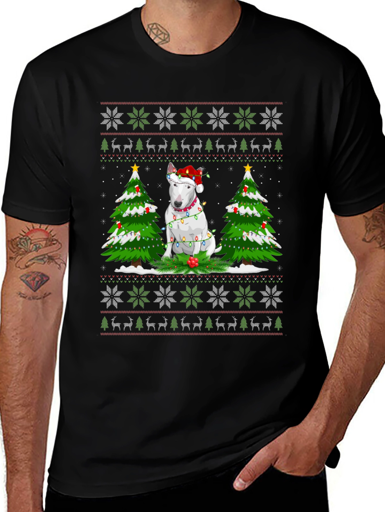 Festive Bull Terrier Christmas Tree T-Shirt