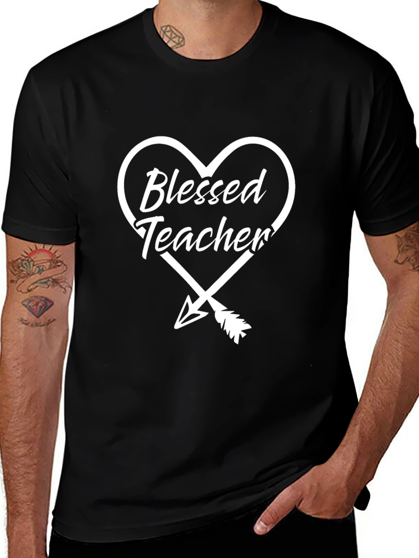 Blessed Teacher Graphic Tee - Heart Arrow Design