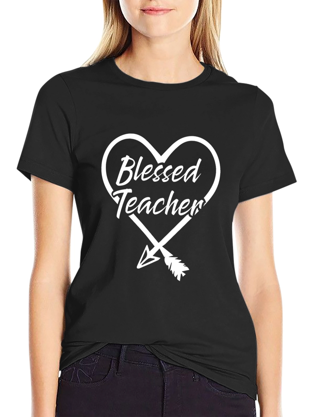 Blessed Teacher Graphic Tee - Heart Arrow Design