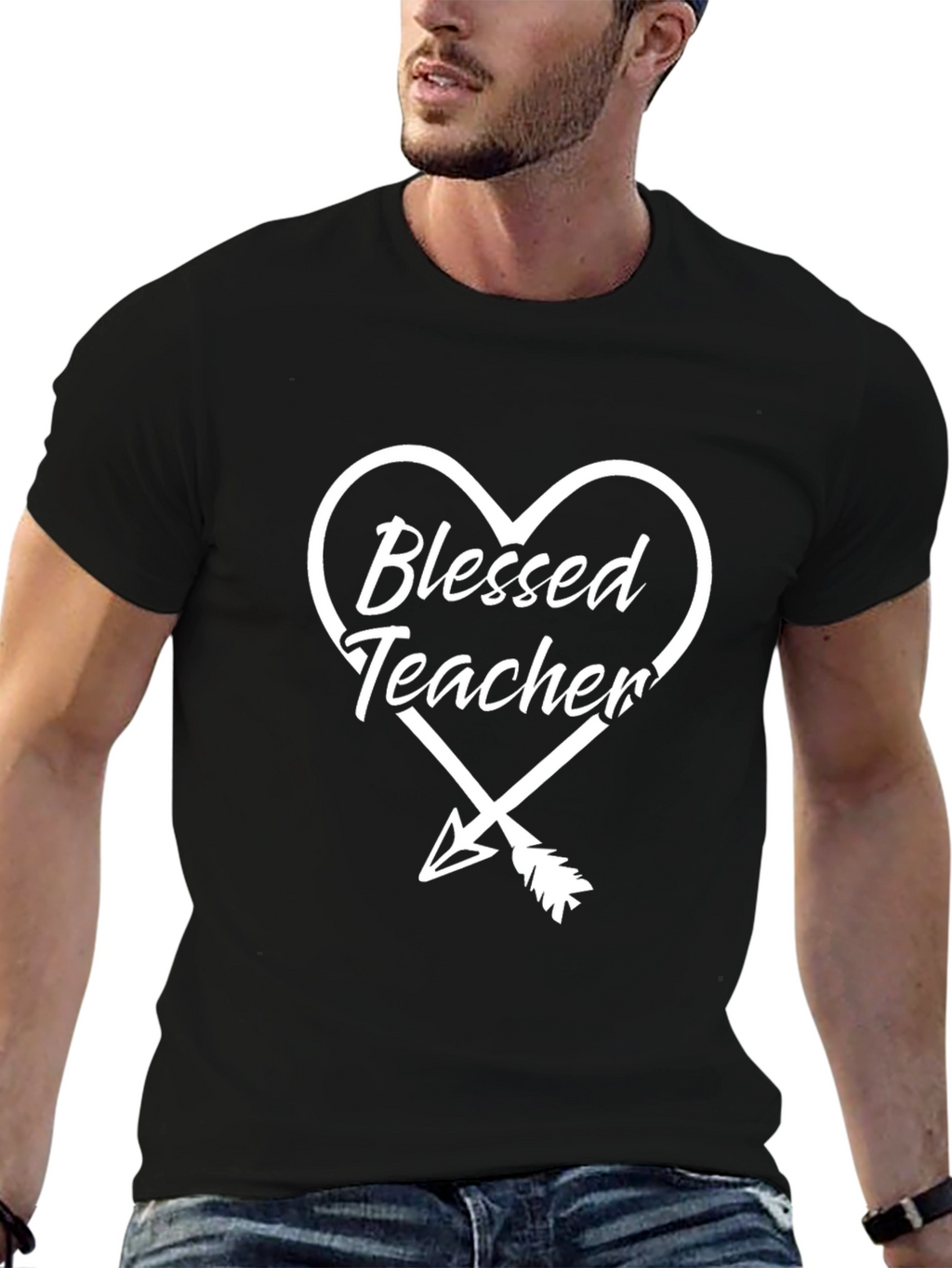 Blessed Teacher Graphic Tee - Heart Arrow Design
