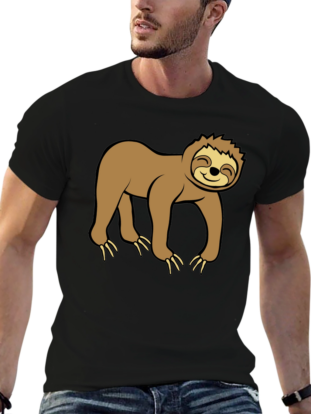 Cute Sloth Graphic Black T-Shirt