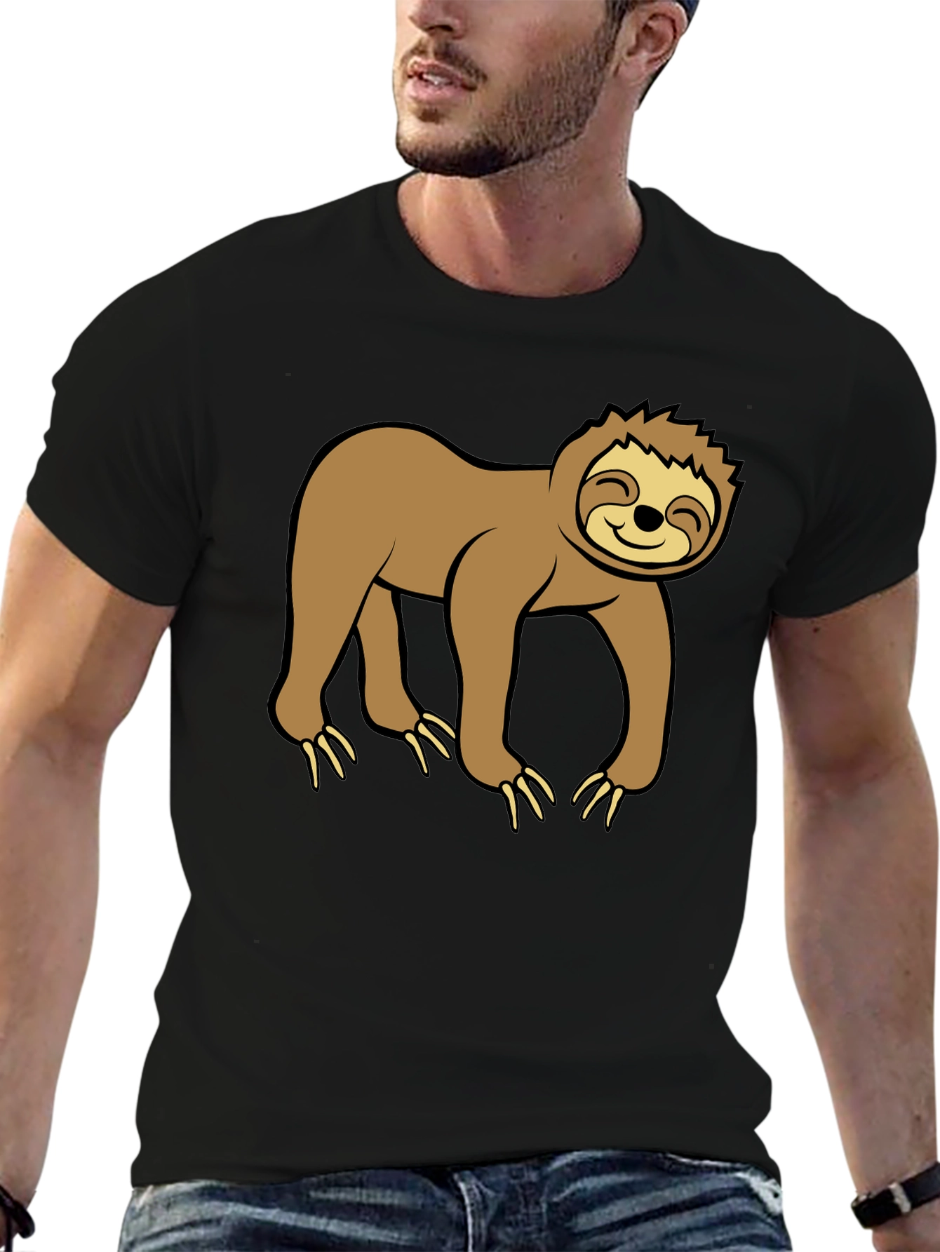 Cute Sloth Graphic Black T-Shirt