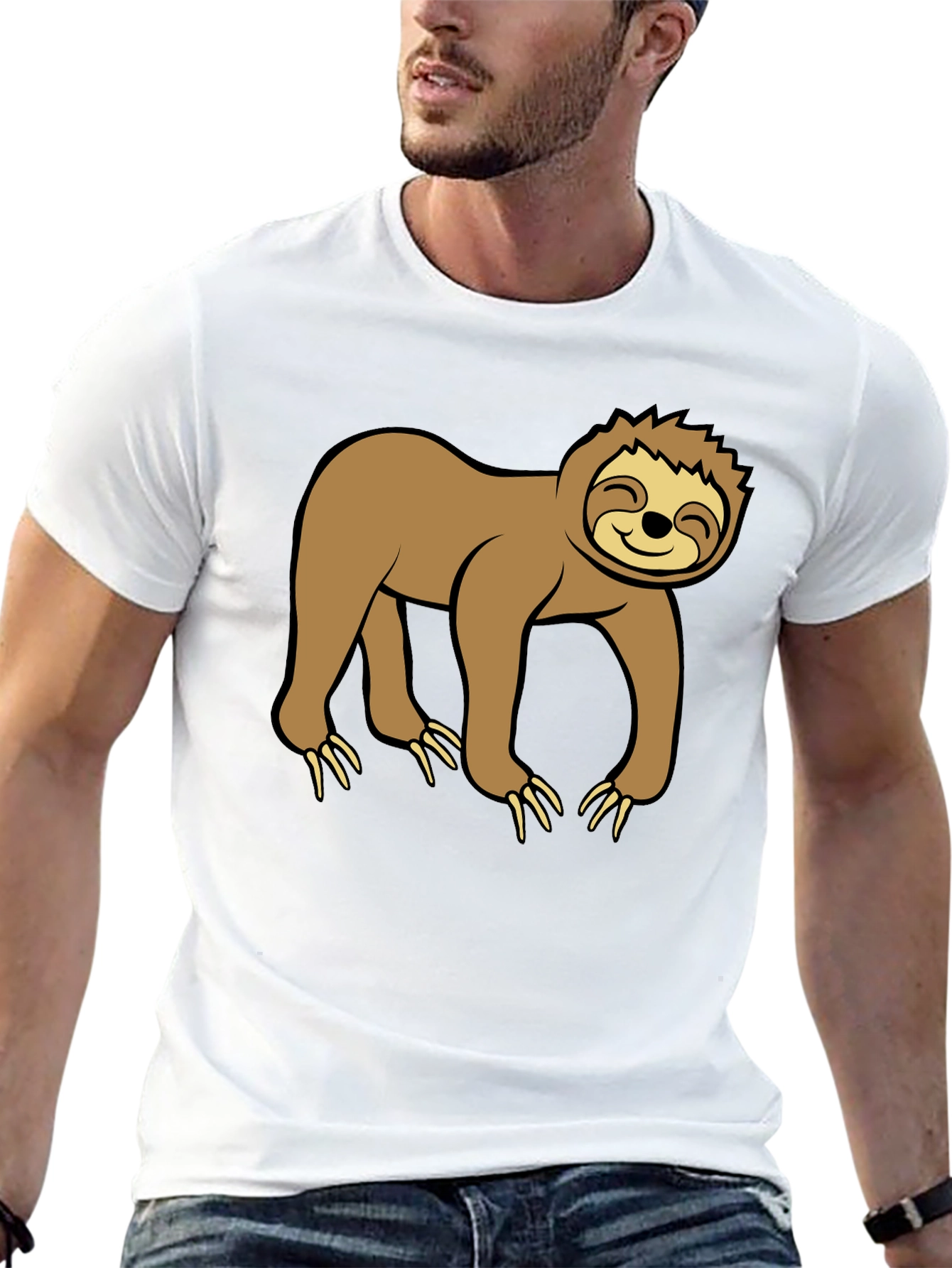 Cute Sloth Graphic Black T-Shirt