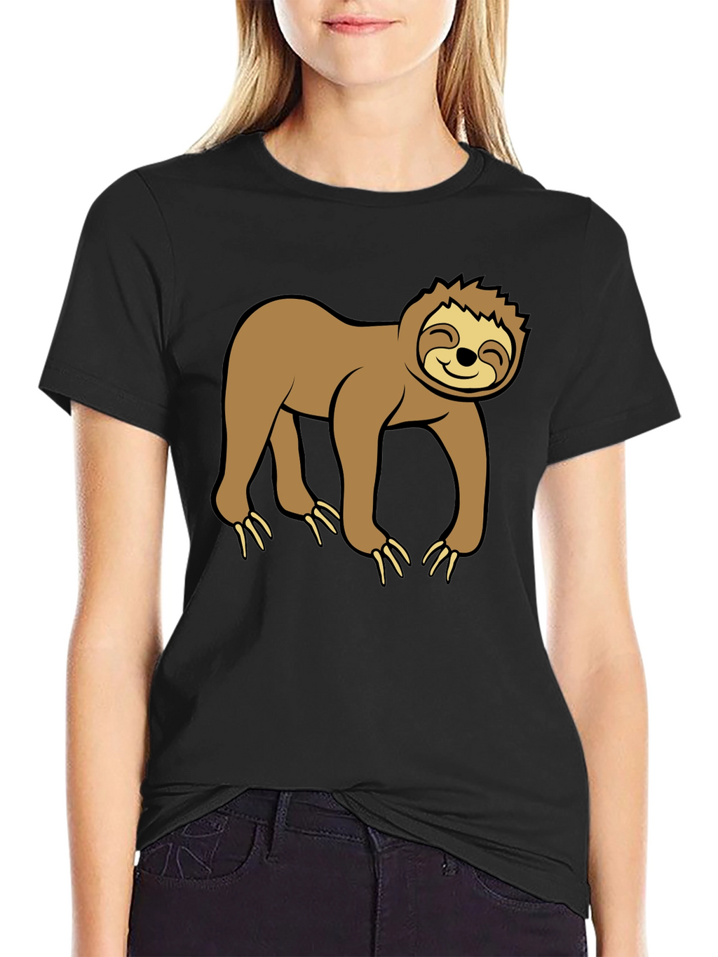 Cute Sloth Graphic Black T-Shirt