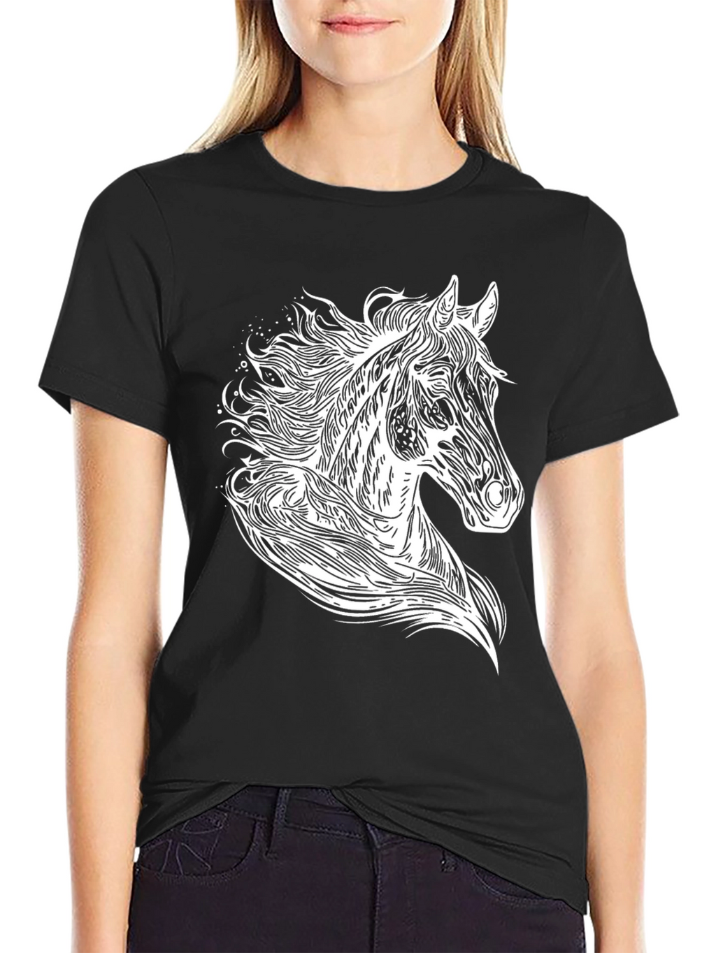 Black T-Shirt with Horse Graphic Tee
