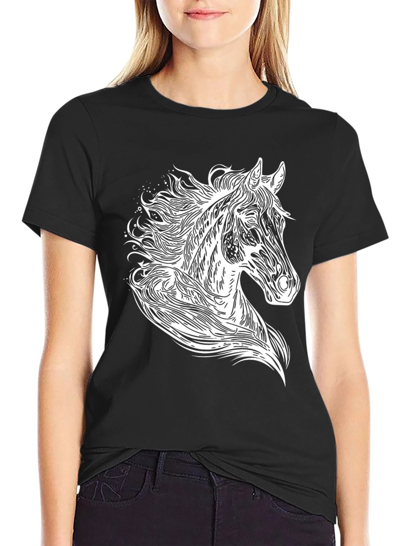 Black T-Shirt with Horse Graphic Tee